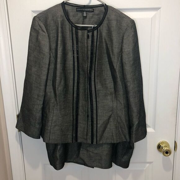 Ellen Tracy Linda Allard black gray silver button front blazer and skirt suit - Picture 1 of 16